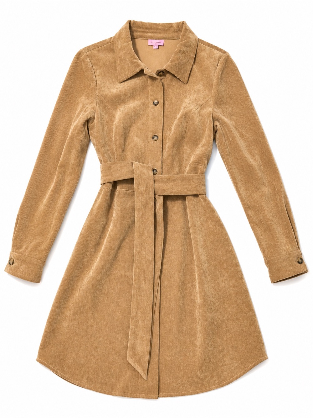 Mi Ami for Francesca’s Brown Corduroy Button Front Belted Dress Size M